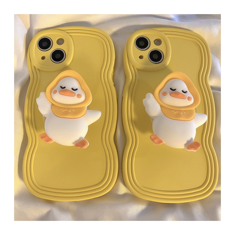Ốp Điện Thoại Silicon Họa Tiết Hoạt Hình Chú Vịt Dễ Thương Kèm Giá Đỡ Cho IPhone X XR XS Max 11 12 13 Pro Max