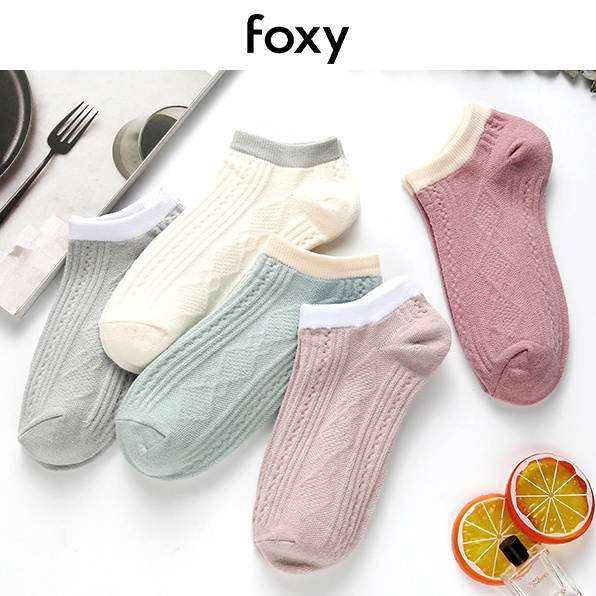 Tất Nữ Cotton Cổ Ngắn Dệt Kim Cương Vớ Nữ Nhiều Màu Basic Foxy - FOS014