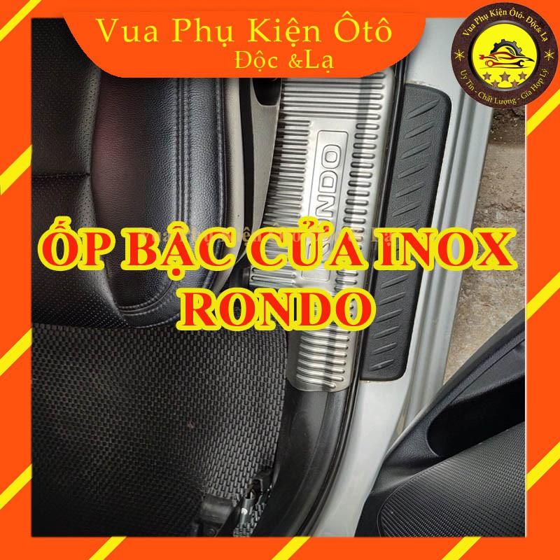 Ốp bậc cửa Kia Rondo -Bộ 8 miếng inox trong ngoài +Tặng 2 cuộn 3M 2,5 cm*3 mét