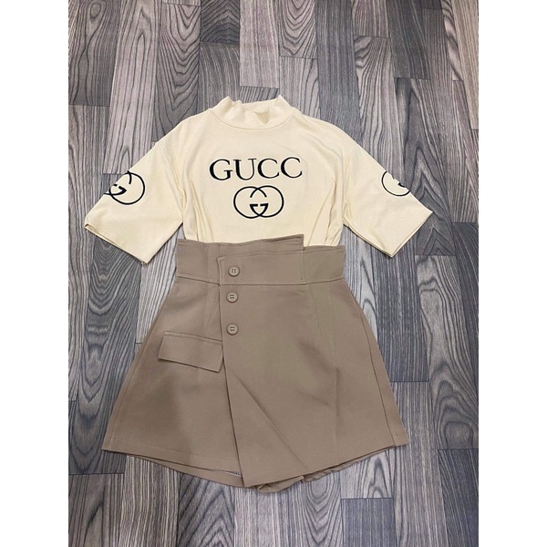 Áo phông cộc thêu GG cổ 3p
