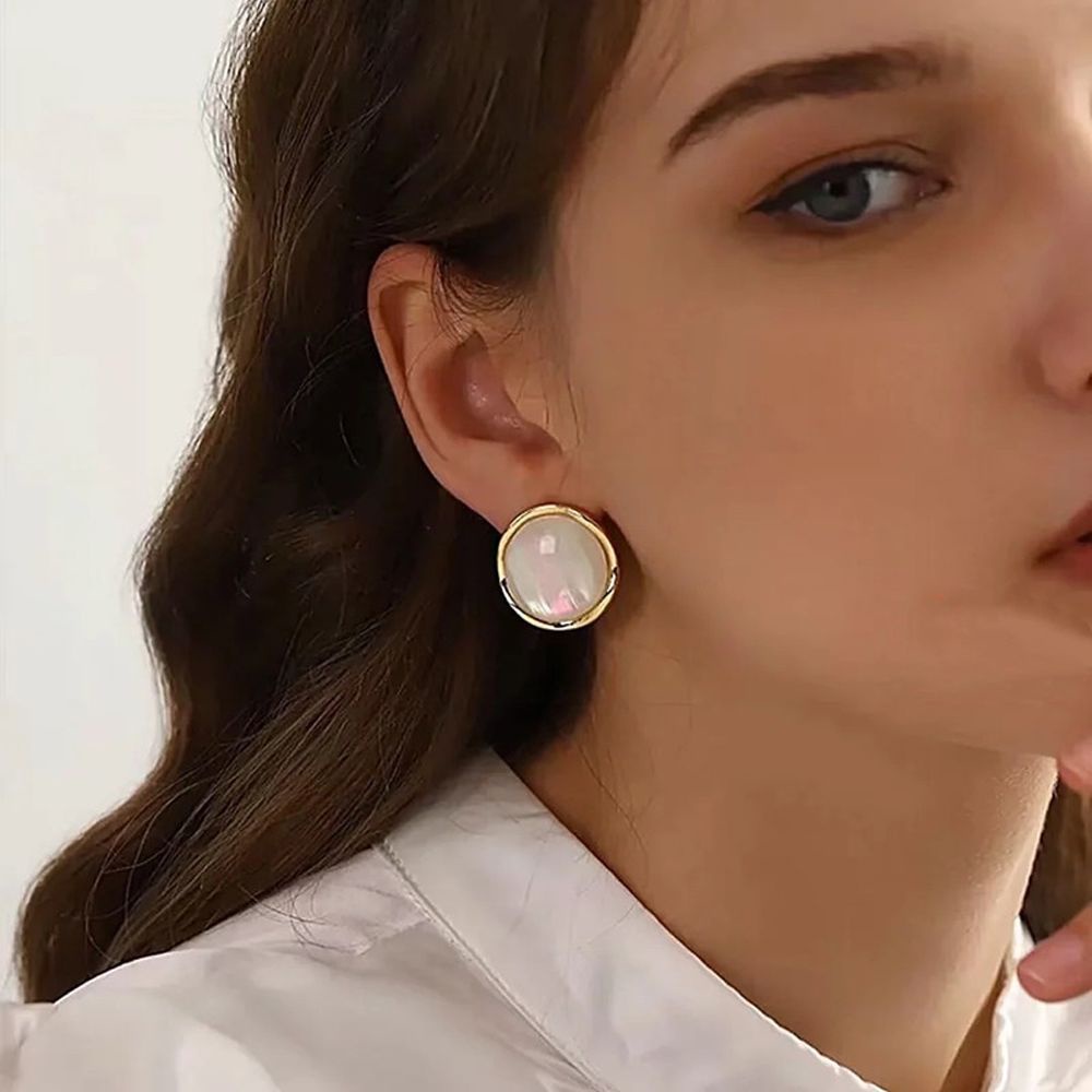 Bông tai hình tròn bằng acrylic phong cách Hàn Quốc cổ điển sang trọng cho nữ