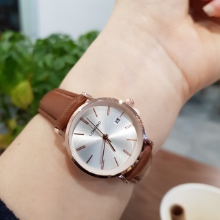 Đồng hồ đôi nam nữ dây da nâu mặt vạch chính hãng longbo - tony watch 68 - có video thật