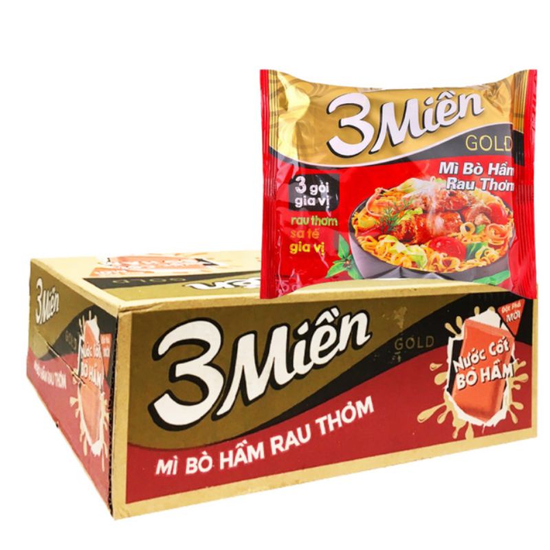 Thùng Mì 3 miền gold bò hầm rau thơm 15 gói