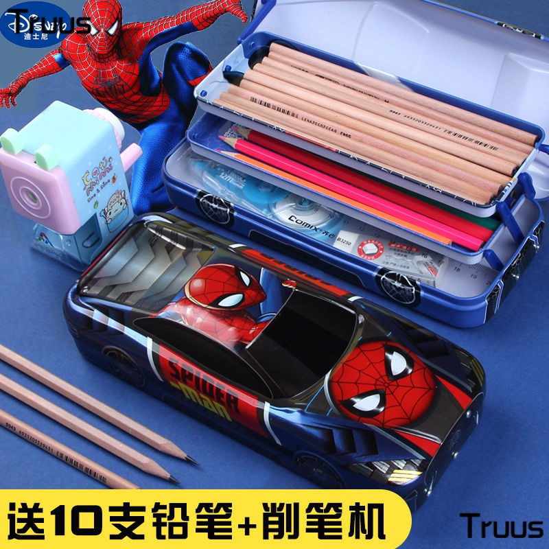 Hộp Sắt Ba Tầng Đựng Bút Chì Đa Năng Chống Sốc In Hình Xe Hơi Disney Cho Học Sinh Tiểu Học Nam Nữ