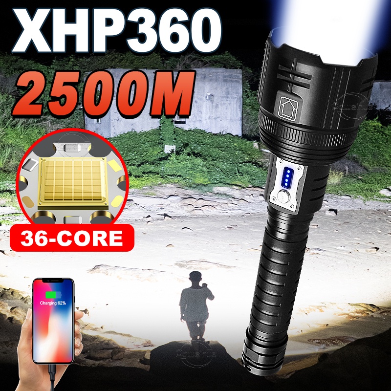 Đèn pin Pocketman XHP360 18650 LED siêu sáng sạc Usb tiện dụng mang theo du lịch cắm trại