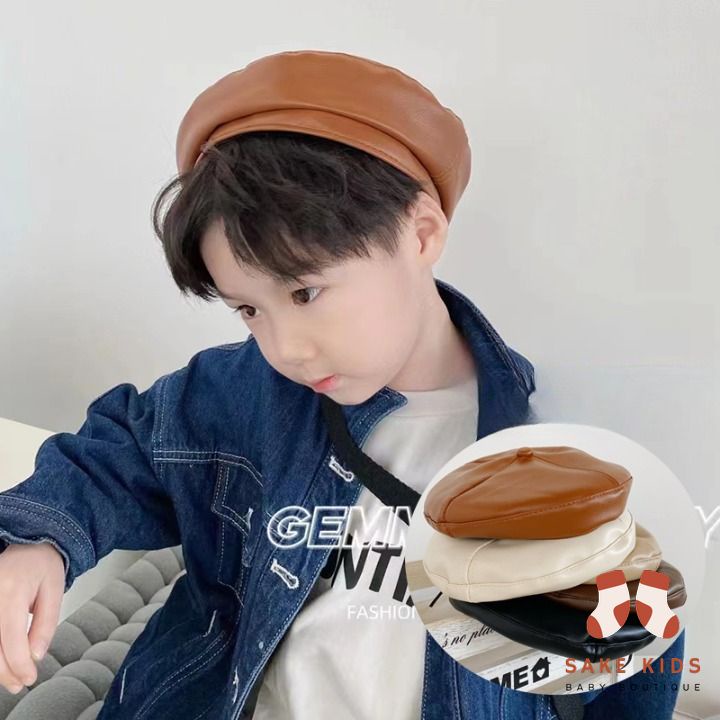 Mũ nồi bé trai bé gái - Mũ nồi beret chât da PU màu trơn có dây rút dễ thương cho bé từ 4-16 tuổi mới nhất MN02