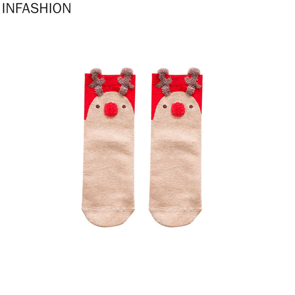 1 Đôi Tất Cotton Thoáng Khí Họa Tiết Giáng Sinh Cho Nữ