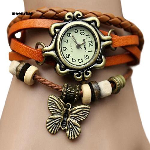 Đồng hồ dây giả da đính bươm bướm phong cách retro cổ điển làm đẹp cho nữ