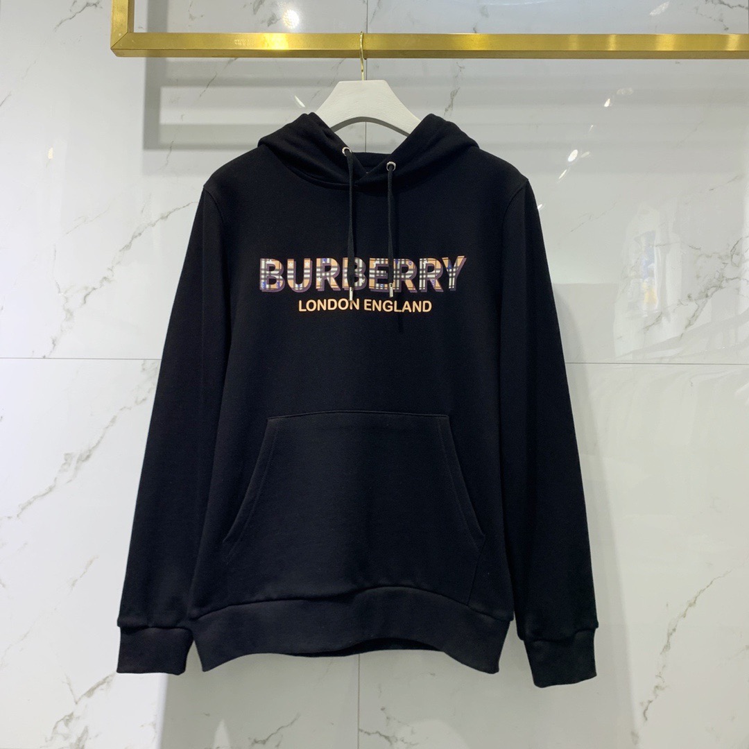 Burberr 2020 autumn and winter new style plaid printed logo letters long-sleeved sweater men's hats pure cotton fabric