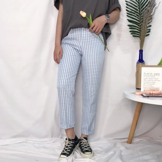 Quần baggy kẻ caro xanh
