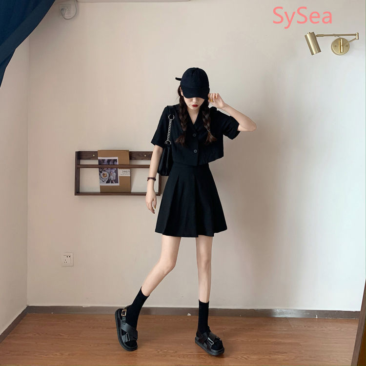 Bộ Áo Sơ Mi Ngắn Tay + Chân Váy Chữ A Lưng Cao Xinh Xắn Dành Cho Nữ | BigBuy360 - bigbuy360.vn