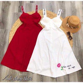 Đầm 2s thêu hoa nổi viền chữ