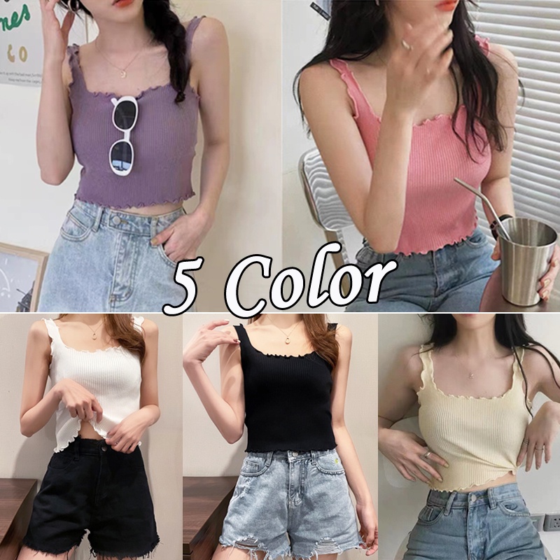 Áo Croptop Dệt Kim Hai Dây Co Giãn Phong Cách Hàn Quốc Quyến Rũ Thời Trang Mùa Hè Cho Nữ