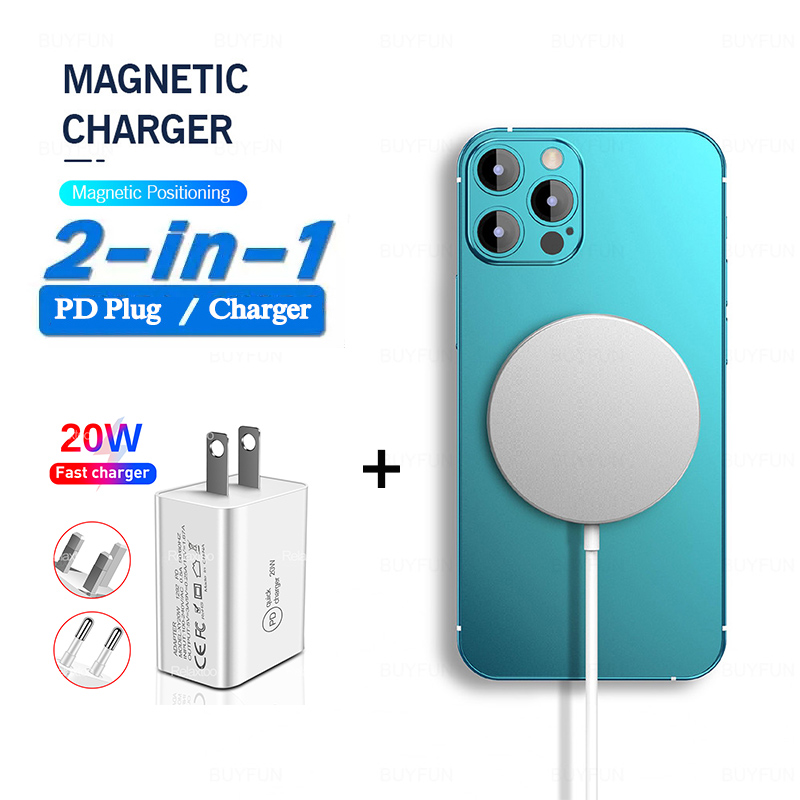 Bộ Sạc Nam Châm Không Dây 20w Pd + 15w Magsafe Cho Điện Thoại Iphone 12 Pro Max