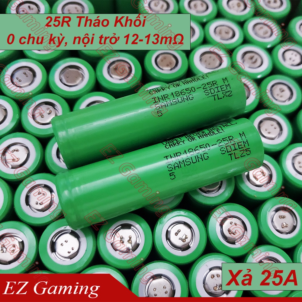 Pin 18650 samsung 25R 2500mAh, samsung 20R 2000mAh hàng tháo khối chưa sạc xả, nội trở thấp xả 20-25A
