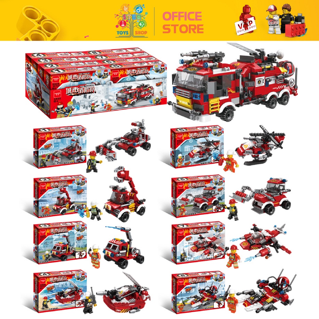 [800++PCS] Đồ Chơi Mô Hình Lắp Ráp Đội Xe Cứu Hỏa Thành Phố 8 Trong 1 Thông Minh Cho Bé - HOT