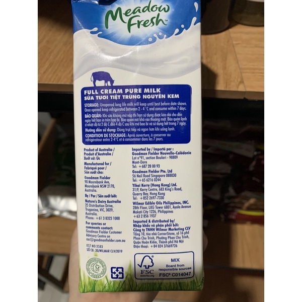 Sữa Tươi Tiệt Trùng Meadow Presh Pure Milk- 1Lít