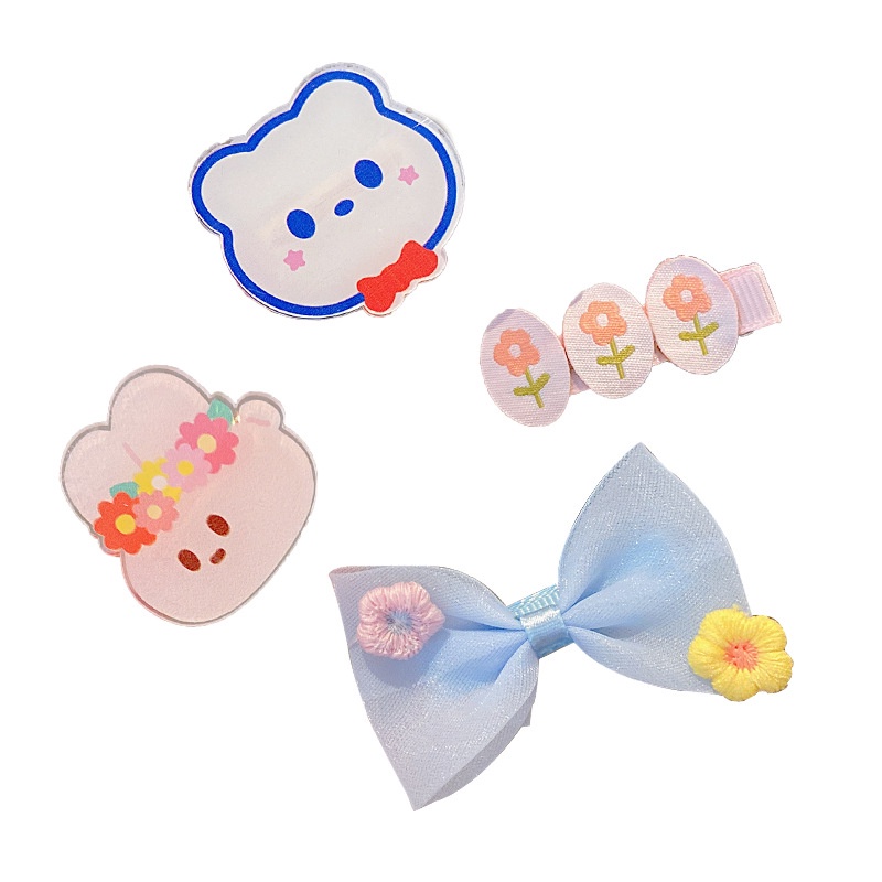 Kẹp Tóc Hình Nơ Phối Ren Hoa Dễ Thương Cho Bé Gái