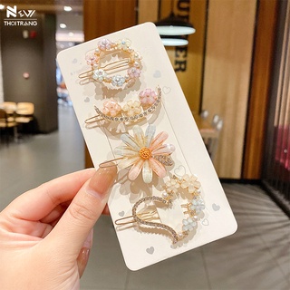 Set kẹp tóc 4 món hoa pha lê phong cách hàn quốc - new thời trang
