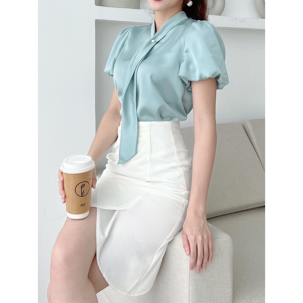 Áo sơ mi hai cúc ngọc tay bồng A1398 HILA