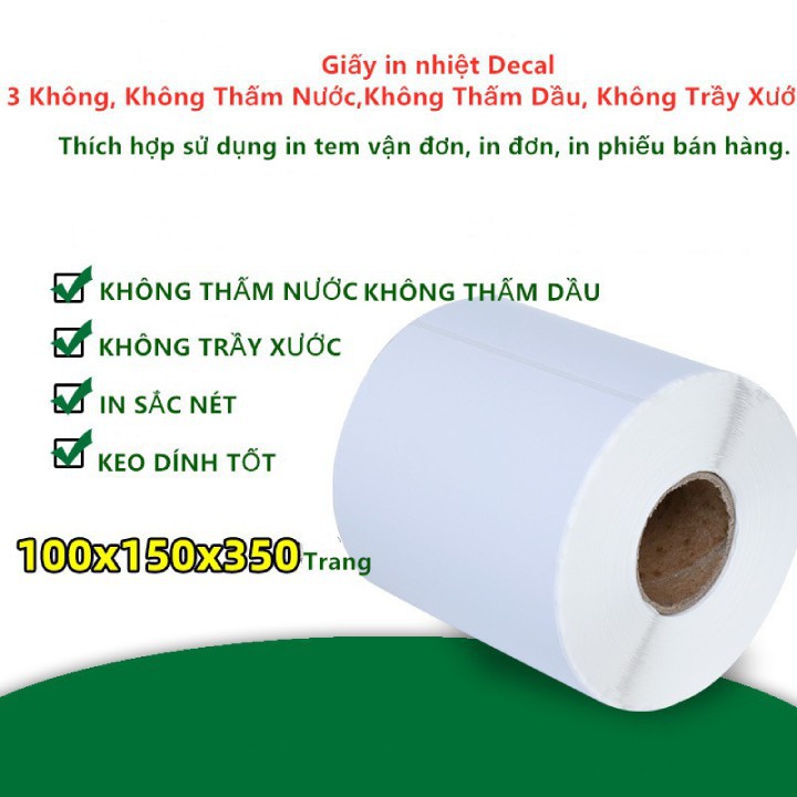 Tem Nhiệt Tem Decal In Vận Đơn, In Phiếu Giao Hàng TMĐT Khổ 100x150mm - Cuộn 350 Tem -Hàng nhập khẩu