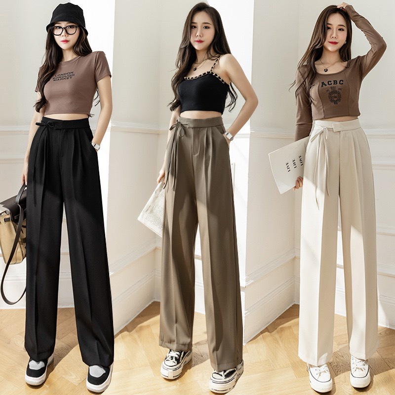 Quần Ống Rộng Nữ Lưng Cao Thắt Dây Nơ Chất Vải Ruby Cao Cấp Quần Ống Suông Culottes Đi Học Đi Làm Siêu Xinh