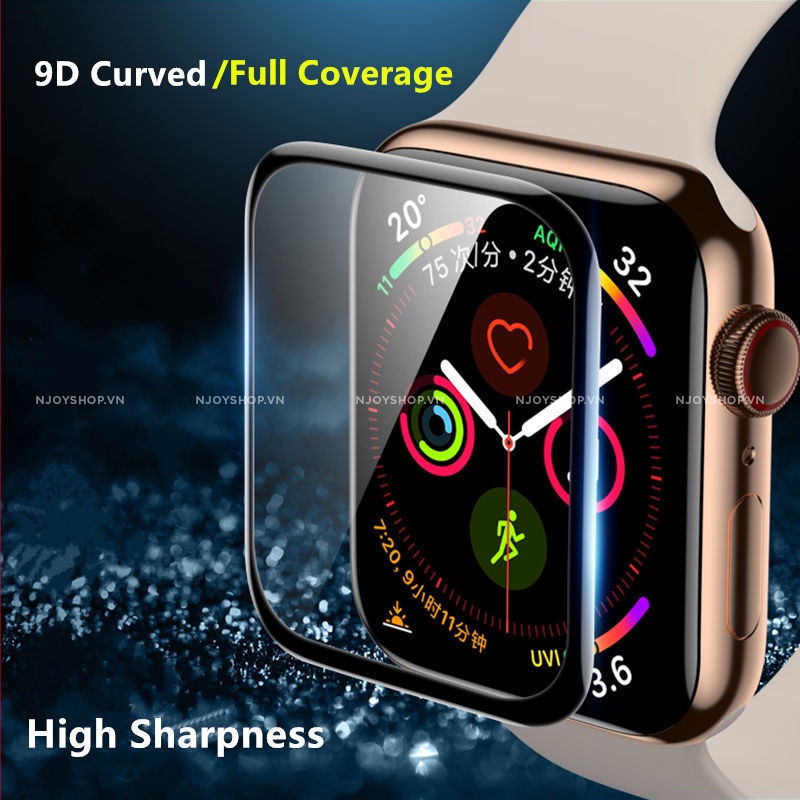 Kính Cường Lực Apple Watch Series 7 6 5 4 3 2 1 Viền Dẻo 3d Ôm Sát Full Màn 38mm 40mm 42mm 44mm 41mm 45mm