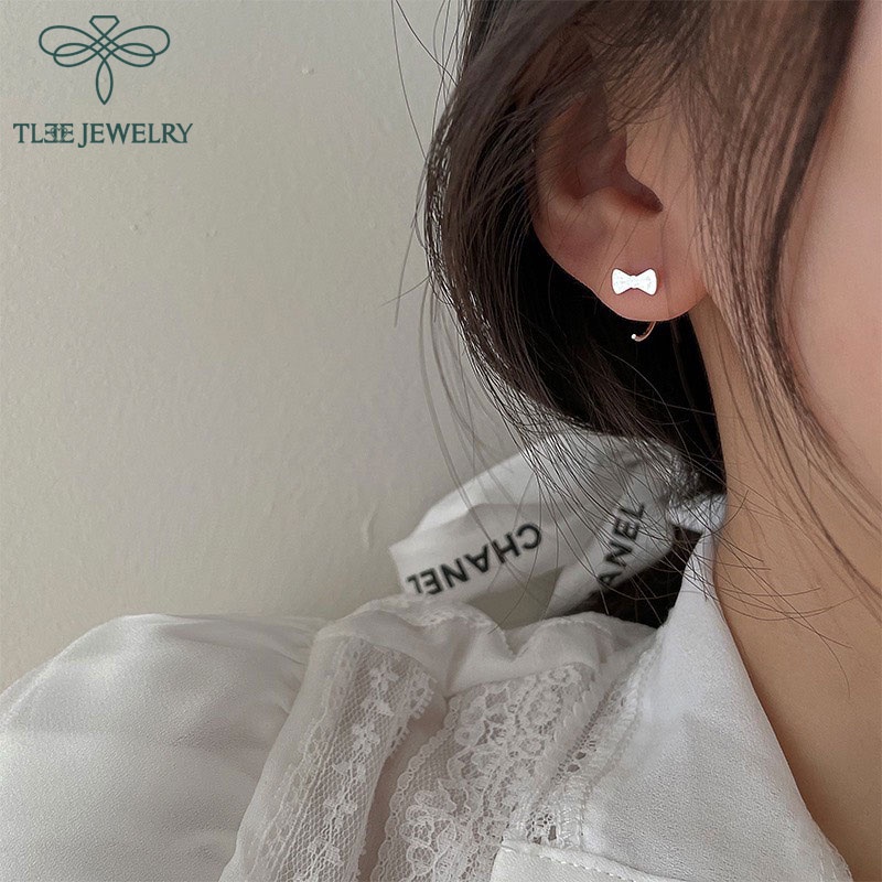 Khuyên tai bạc nữ TLEE mẫu nơ móc xinh xắn TleeJewelry B0238