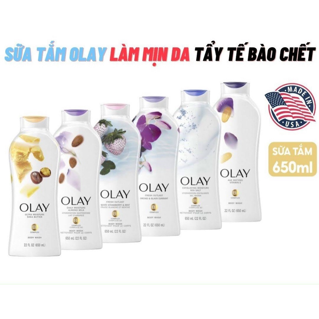 Sữa tắm Olay dưỡng da nhiều mùi hương 650ml/chai Mỹ