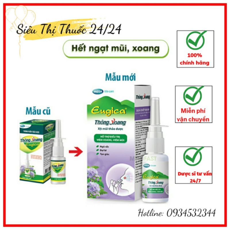 Xịt Mũi Thông Xoang Eugica💥Chai 15ml💥Cam Kết chính Hãng