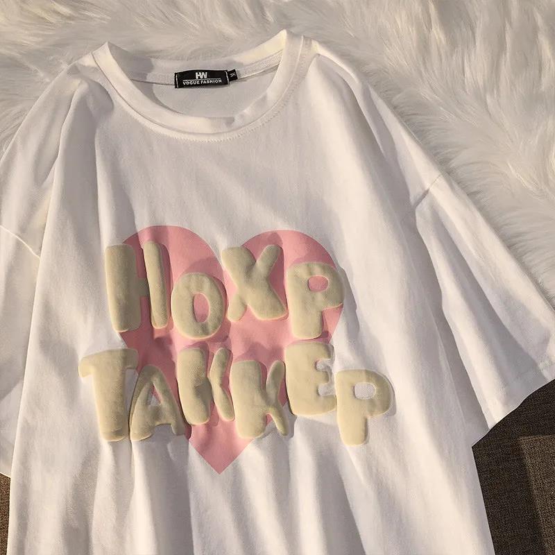 100% cotton Áo Thun Tay Ngắn In Hình Trái Tim Phong Cách Hàn Quốc Thời Trang Mùa Hè Mới Cho Nữ 2023