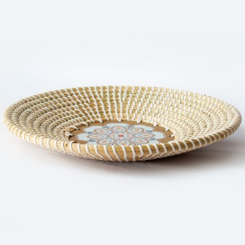 Đĩa cói trang trí đế gỗ  - Đĩa đựng hoa quả và đồ dùng cá nhân, decor tường phòng ngủ phong cách Bắc Âu