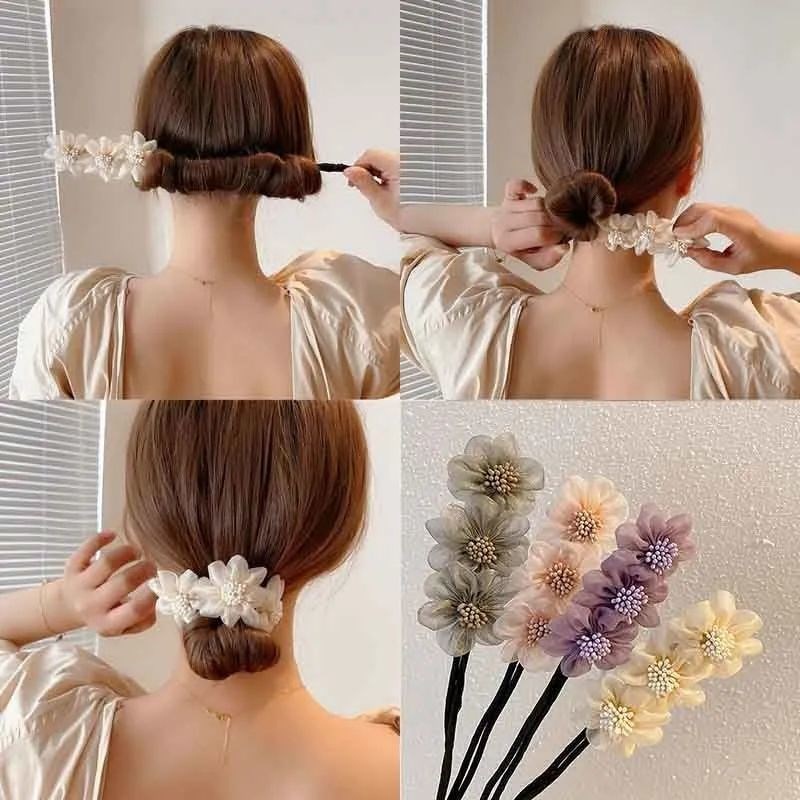 Dụng Cụ Hỗ Trợ Búi Tóc Thắt Nơ Ruy Băng Đính Ngọc Trai Dành Cho Nữ JP6