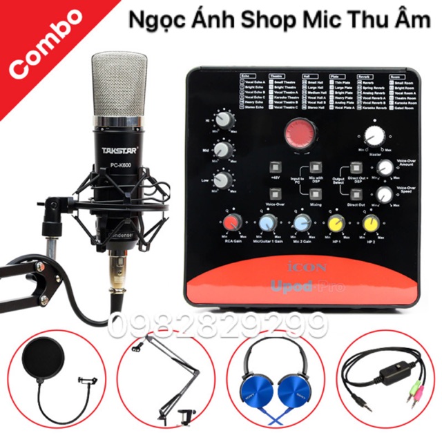 Combo bộ livestream thu âm mic Takstar PC K600 + Soundcard Icon Upod Pro + Full phụ kiện