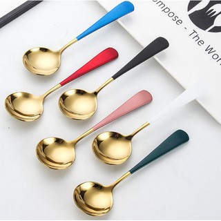 COMBO 5 MUỖNG ĐẦU TRÒN INOX MẠ VÀNG QUÝ TỘC LOẠI NHỎ - GIAO MÀU NGẪU NHIÊN