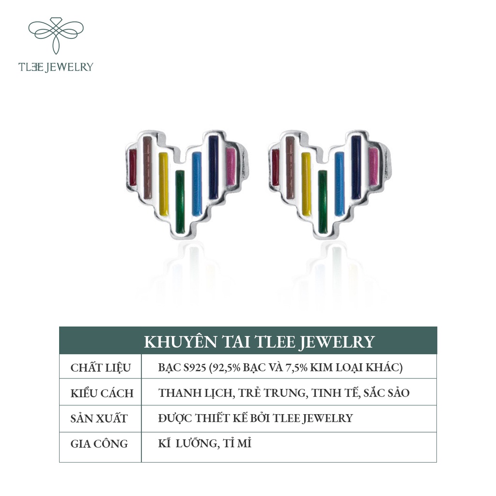 Khuyên tai bạc nữ TLEE tim mini bảy sắc cầu vồng xinh xắn NCJ B0187