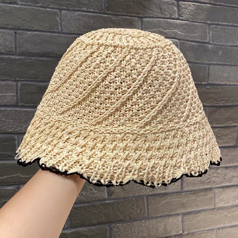 Mũ Bucket Sợi Đan Trơn Viền Đen Trắng SV 31