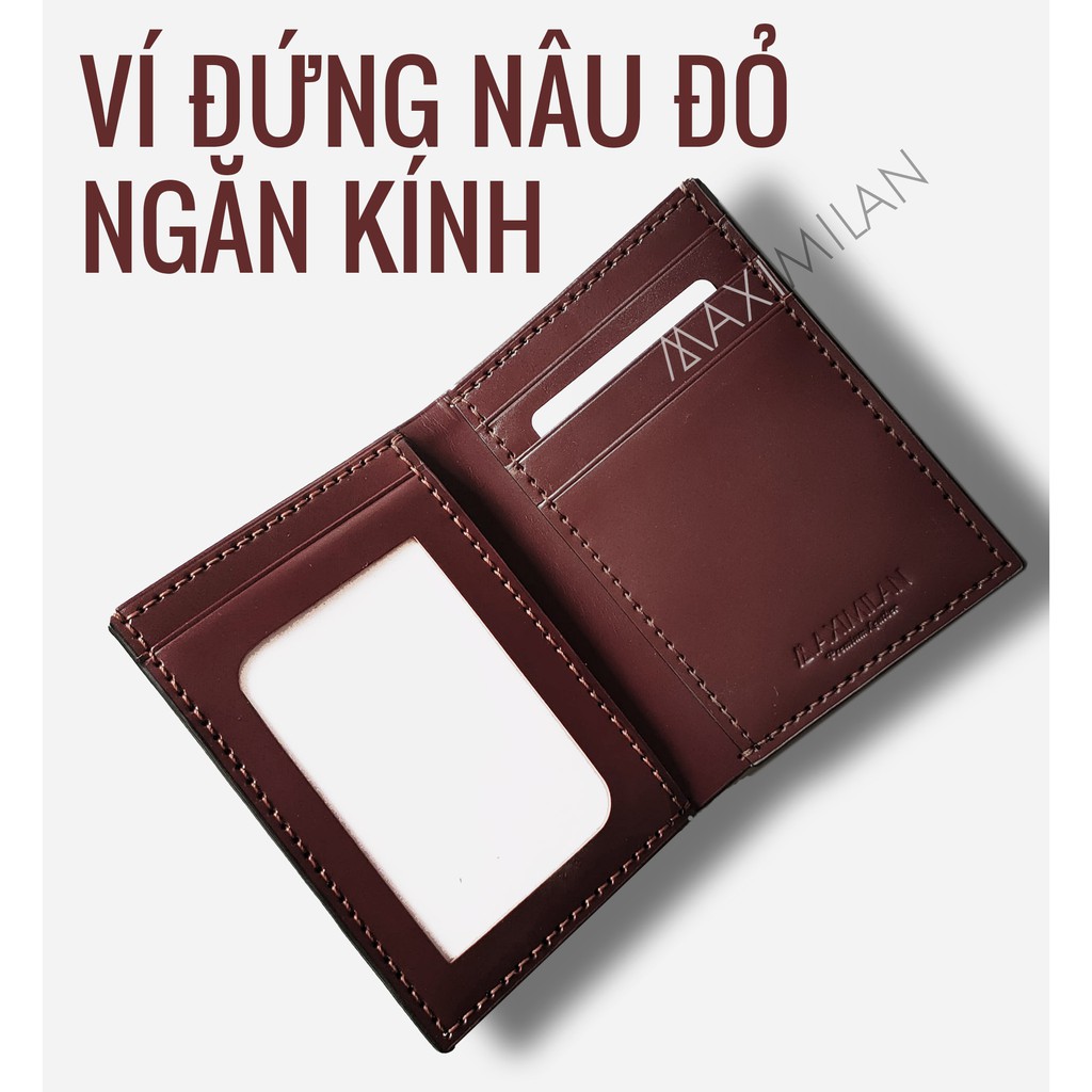 VÍ ĐỨNG DA BÒ THẬT 100% - NÂU ĐỎ ĐẬM - Giảm 20k khi Follow Shop