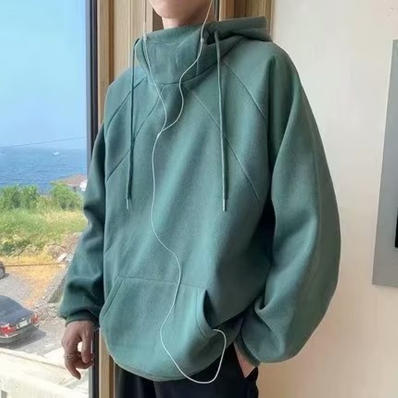 Áo Hoodie Dày Dặn Màu Xanh Lá Dáng Rộng Cổ Cao Dễ Phối Đồ Size M-3XL