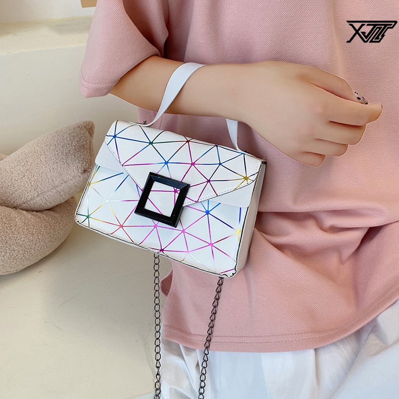 Túi Xách Mini Dáng Vuông Màu Gradient Phối Dây Xích Thời Trang