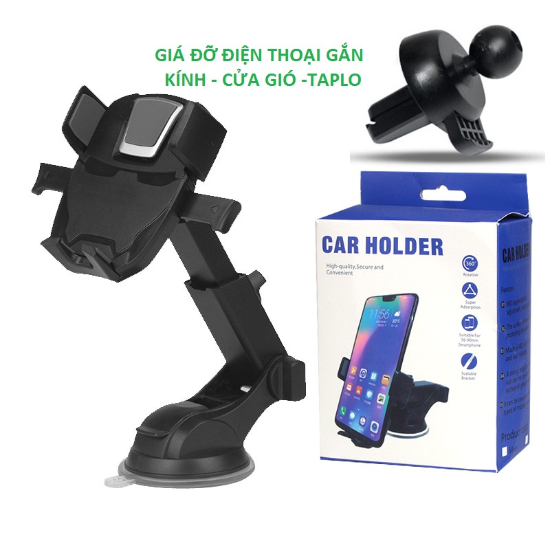 Giá Đỡ Điện Thoại Kẹp Cửa Gió Gắn Kính Dán Taplo Xoay 360 Độ