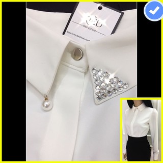 Áo sơ mi trắng nữ cổ đính đá 💖vải dày💖Áo trắng nữ dài tay cổ đức