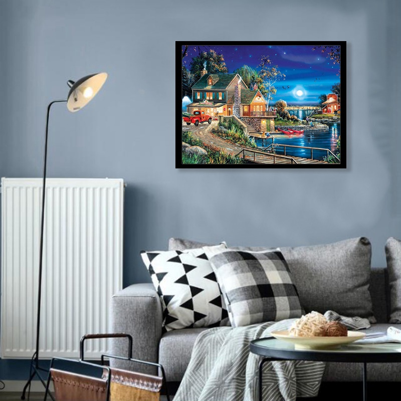 Tự làm Tranh kim cương 5D Phong cảnh Nhà nghỉ Đầy đủ Máy khoan Tròn Trang trí Nội thất Thêu Hình ảnh Thủ công Bộ nghệ thuật