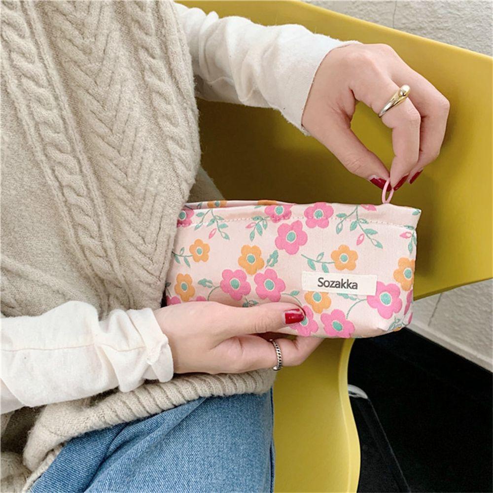 OCEANMAP Túi Đựng Mỹ Phẩm / Cọ Trang Điểm / Son Môi Bằng Vải Bạt In Hoa Sức Chứa Lớn Thời Trang
