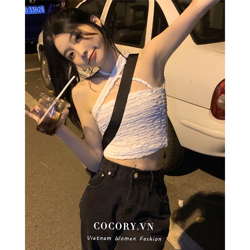 Cocory vn Áo croptop thiết kế sát nách thời trang mùa hè quyến rũ cho nữ