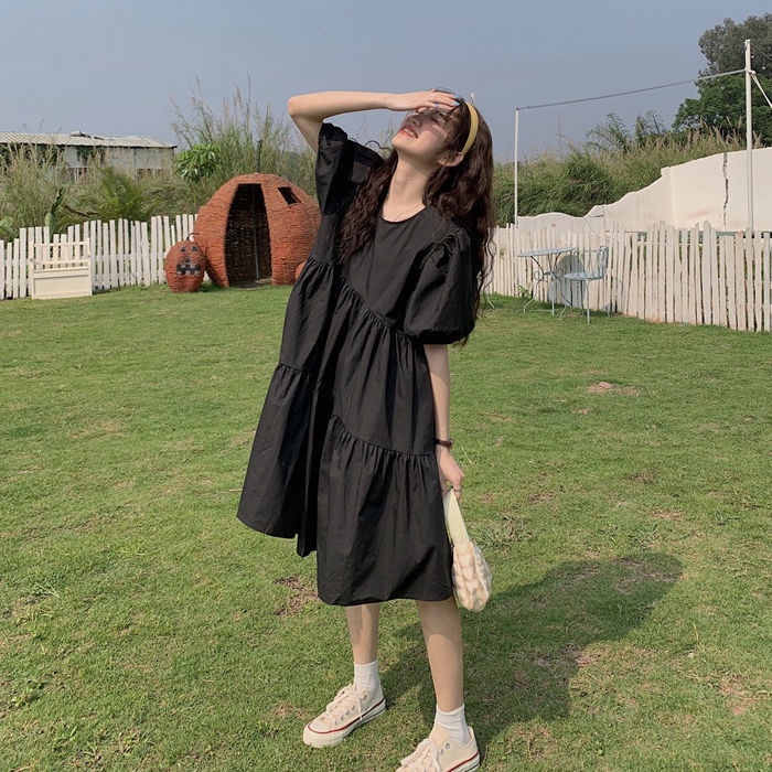 Đầm Tầng Tay Ngắn Dáng Rộng Phong Cách Hàn Quốc Thời Trang Cho Nữ