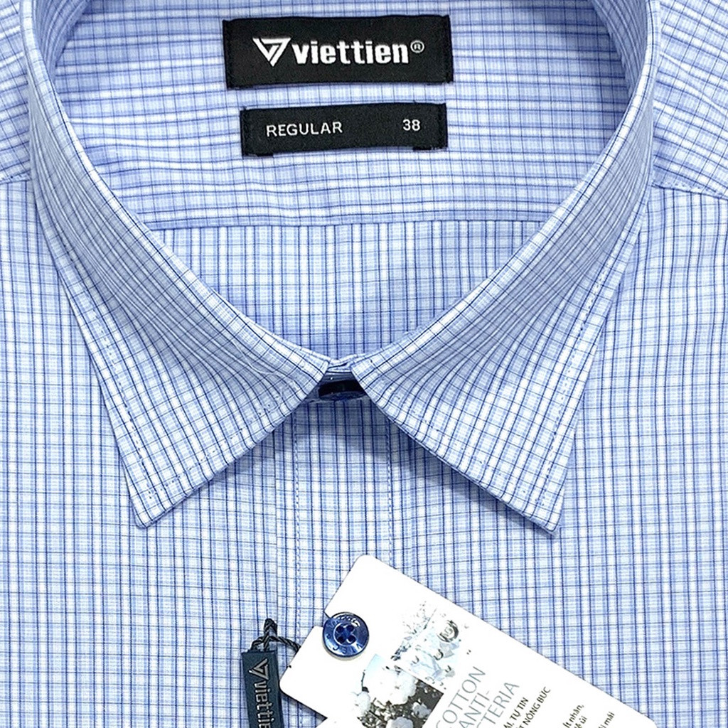 Viettien - Áo sơ mi nam dài tay ca rô cao cấp 1Q0584 fom regular chất liệu 100% cotton - Áo sơ mi công sở Việt Tiến