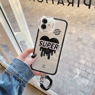 Ốp điện thoại silicon mềm chống rơi có dây đeo hình trái tim màu đen cho  iPhone13/13pro/13promax 12/12pro/12promax 11/11pro/11promax X/XS XR XSMAX 7/7Plus 8/8Plus