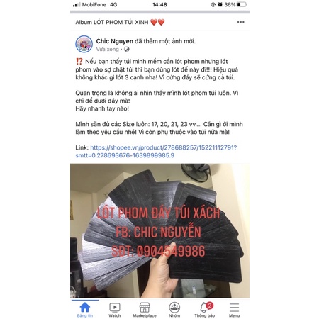 Miếng lót phom đáy túi xách Size mini 17