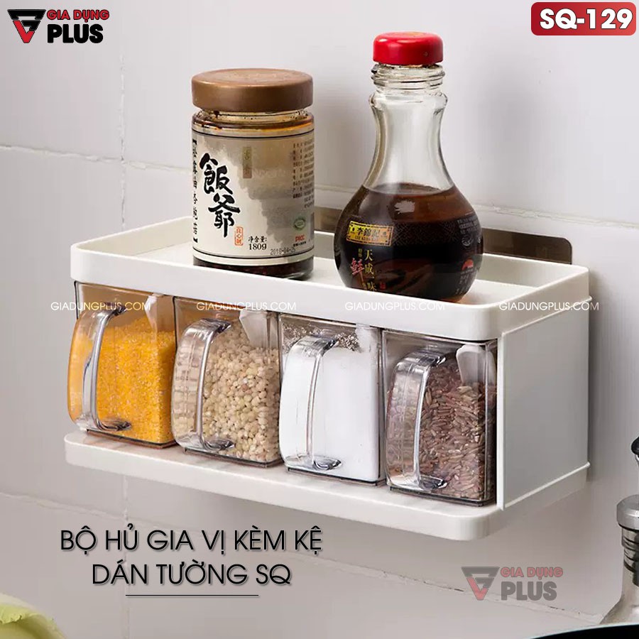 Bộ Kệ 4 Hộp Nhựa Đựng Gia Vị Dán Tường Đa Năng Cho Phòng Bếp